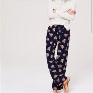 Loft Navy Blue Gold Floral Drawstring Faraway Loose Pants XXSP Petite Pockets
